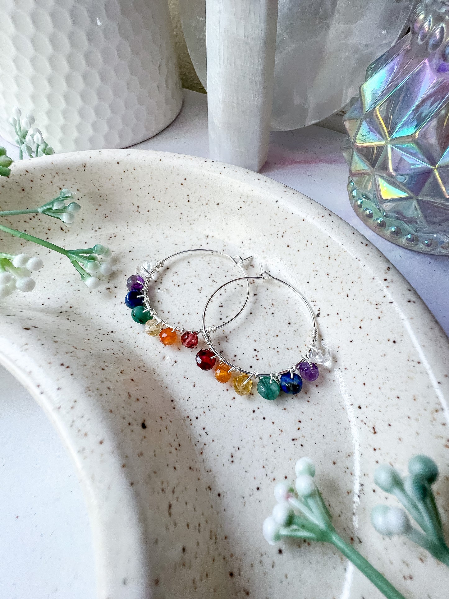 Chakra crystal hoop earrings in Silver