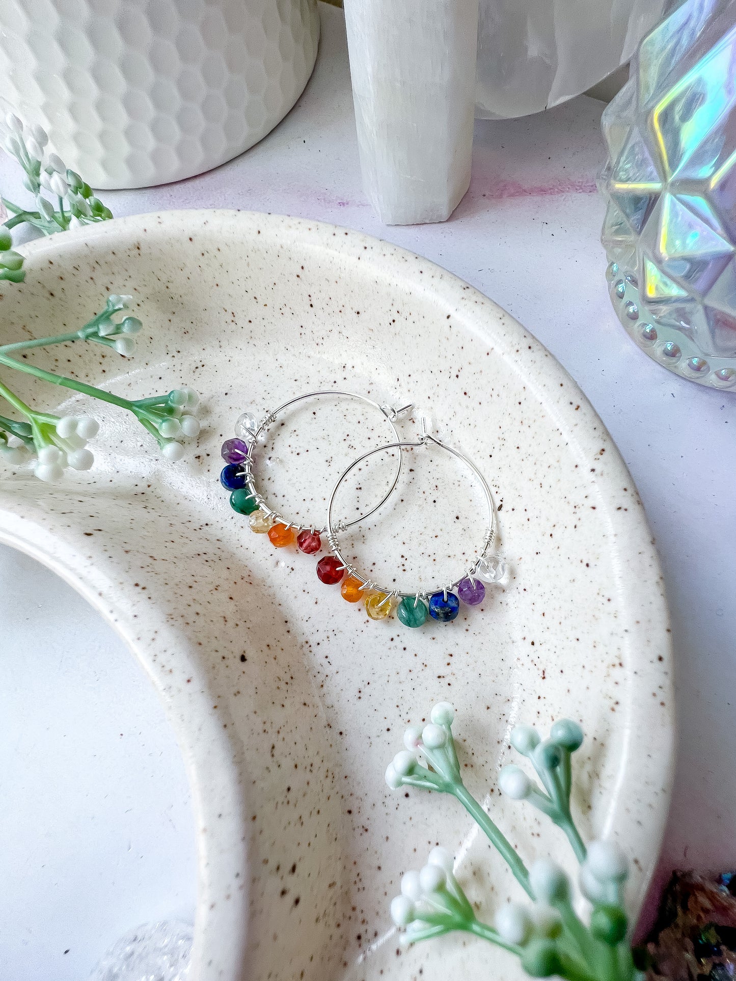Chakra crystal hoop earrings in Silver