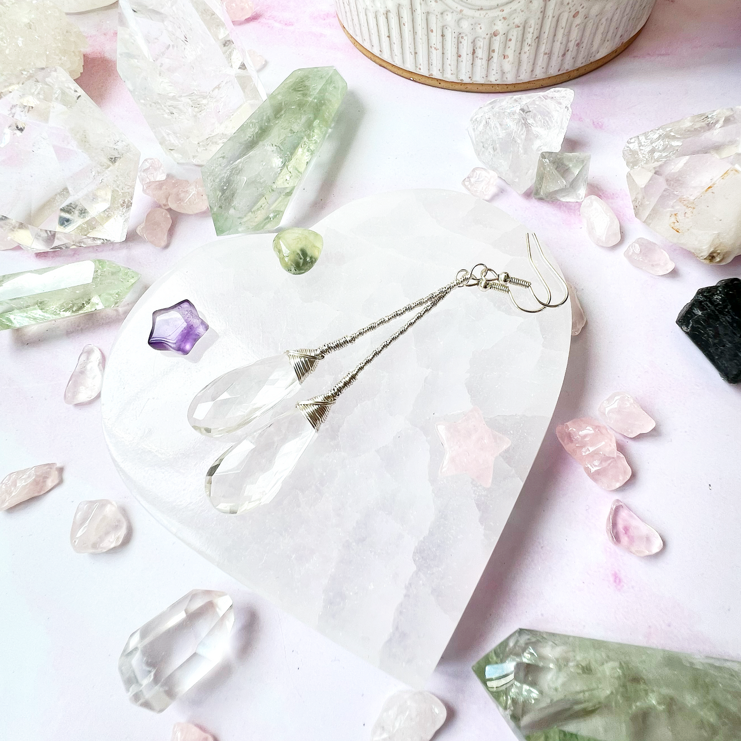 Clear Quartz Elegant Drop Silver Earrings