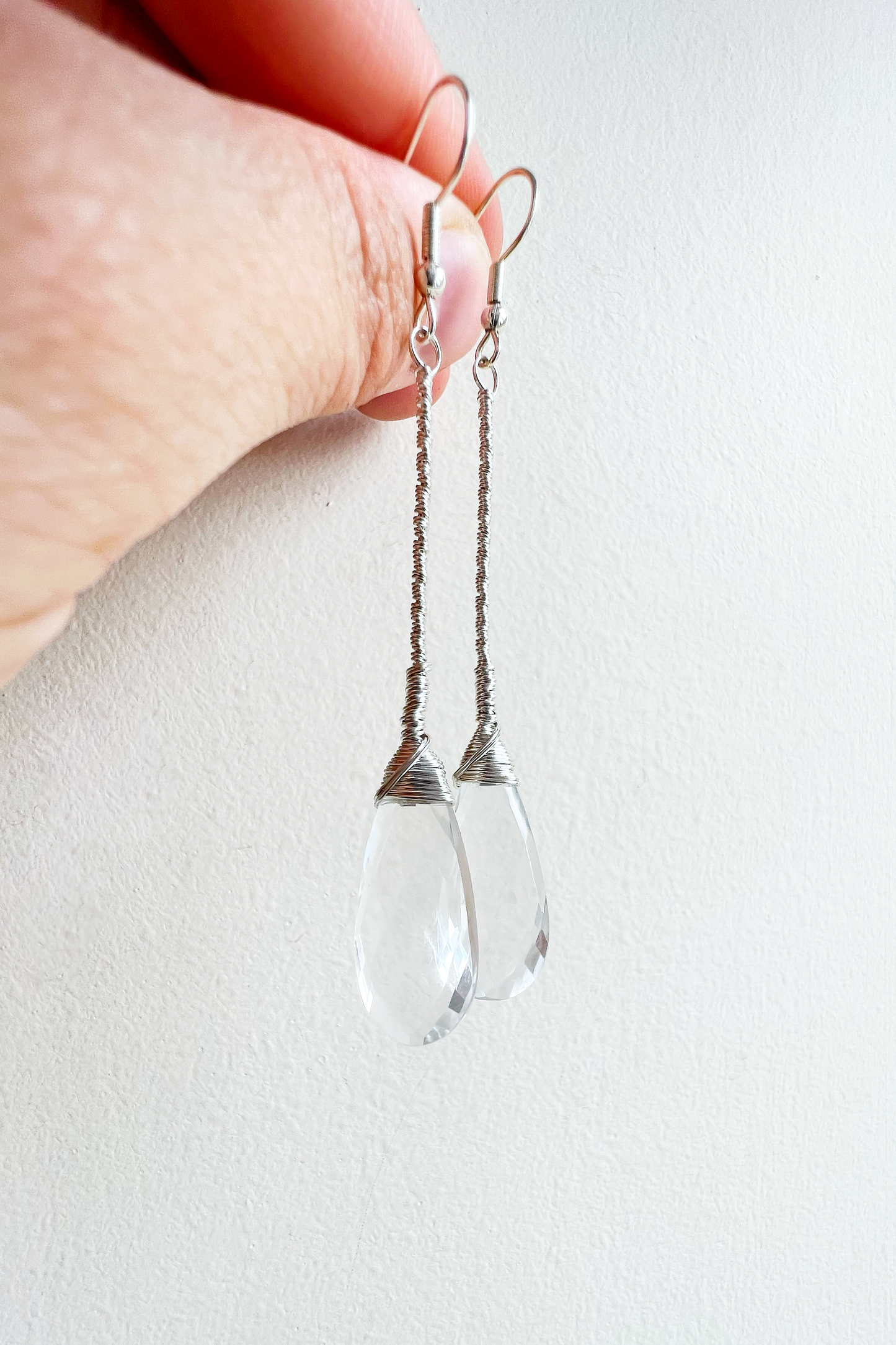 Clear Quartz Elegant Drop Silver Earrings