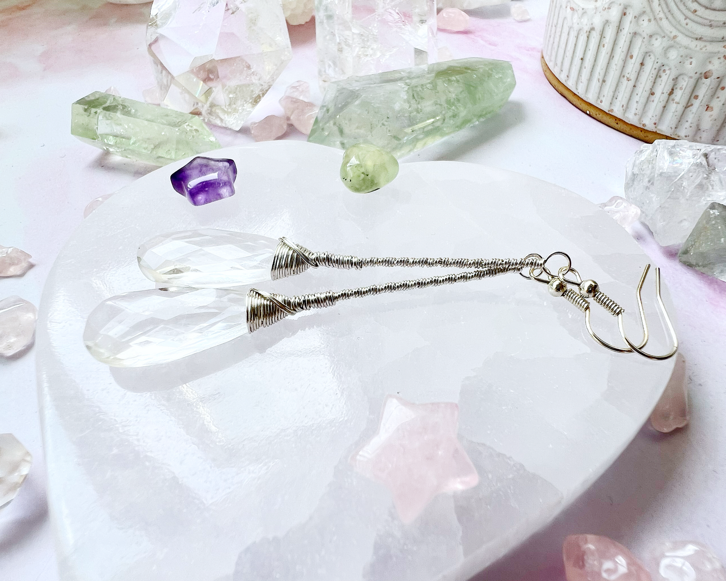 Clear Quartz Elegant Drop Silver Earrings