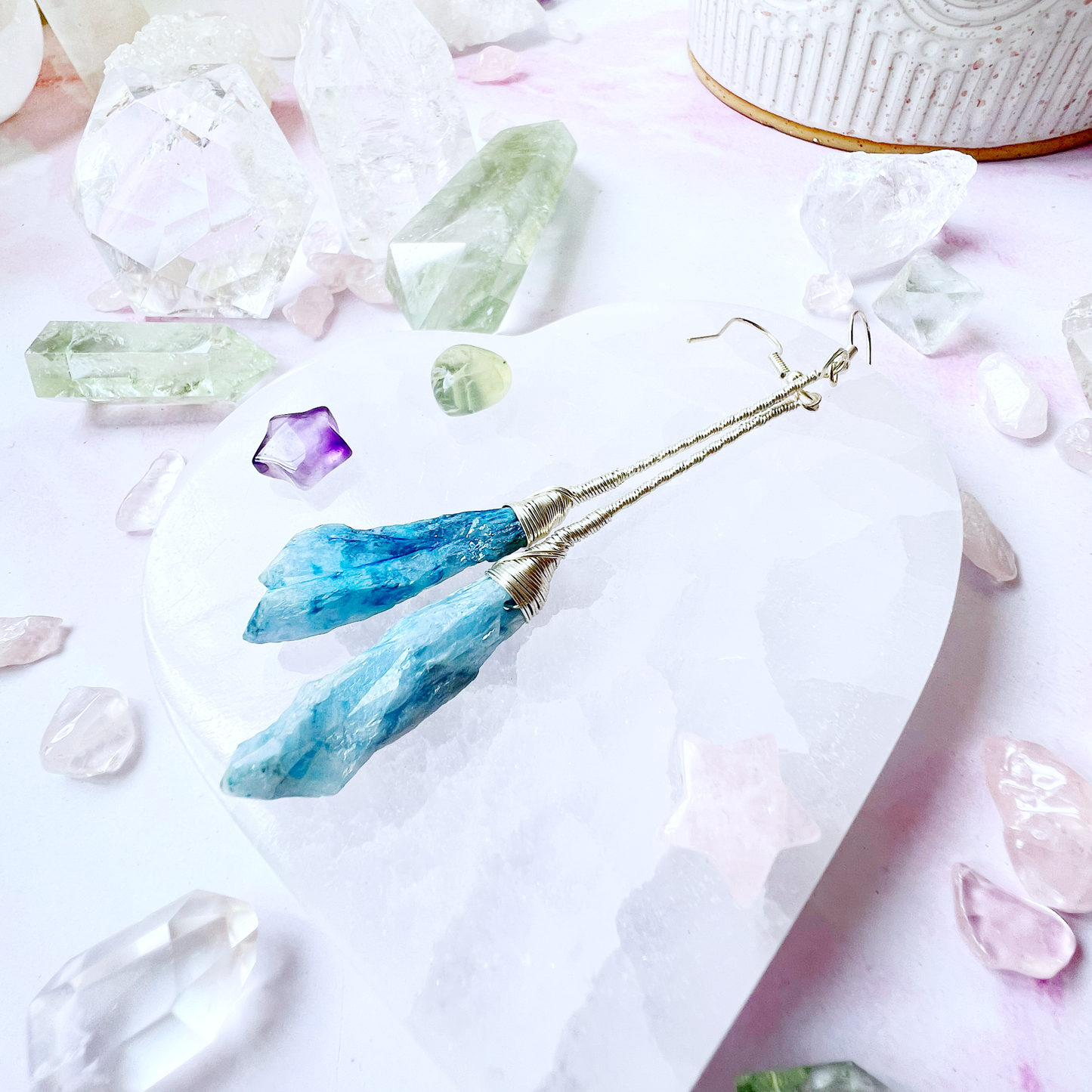 Blue Aura Quartz Silver Earrings