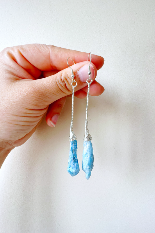 Blue Aura Quartz Silver Earrings