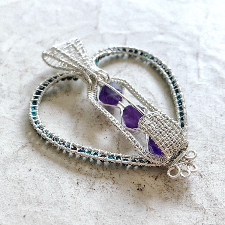 Chrysocholla and Amethyst Crystal Necklace