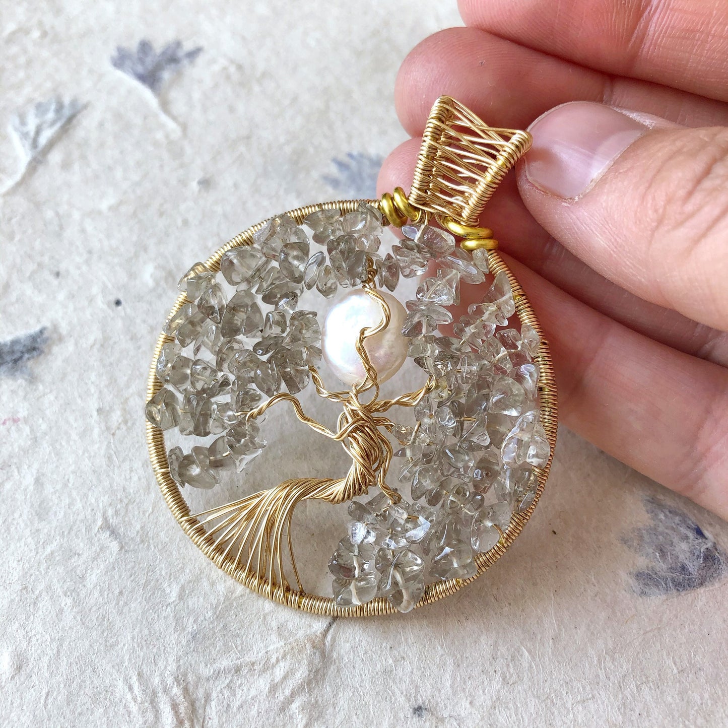 Smokey Quartz Full Moon Tree of Life Necklace