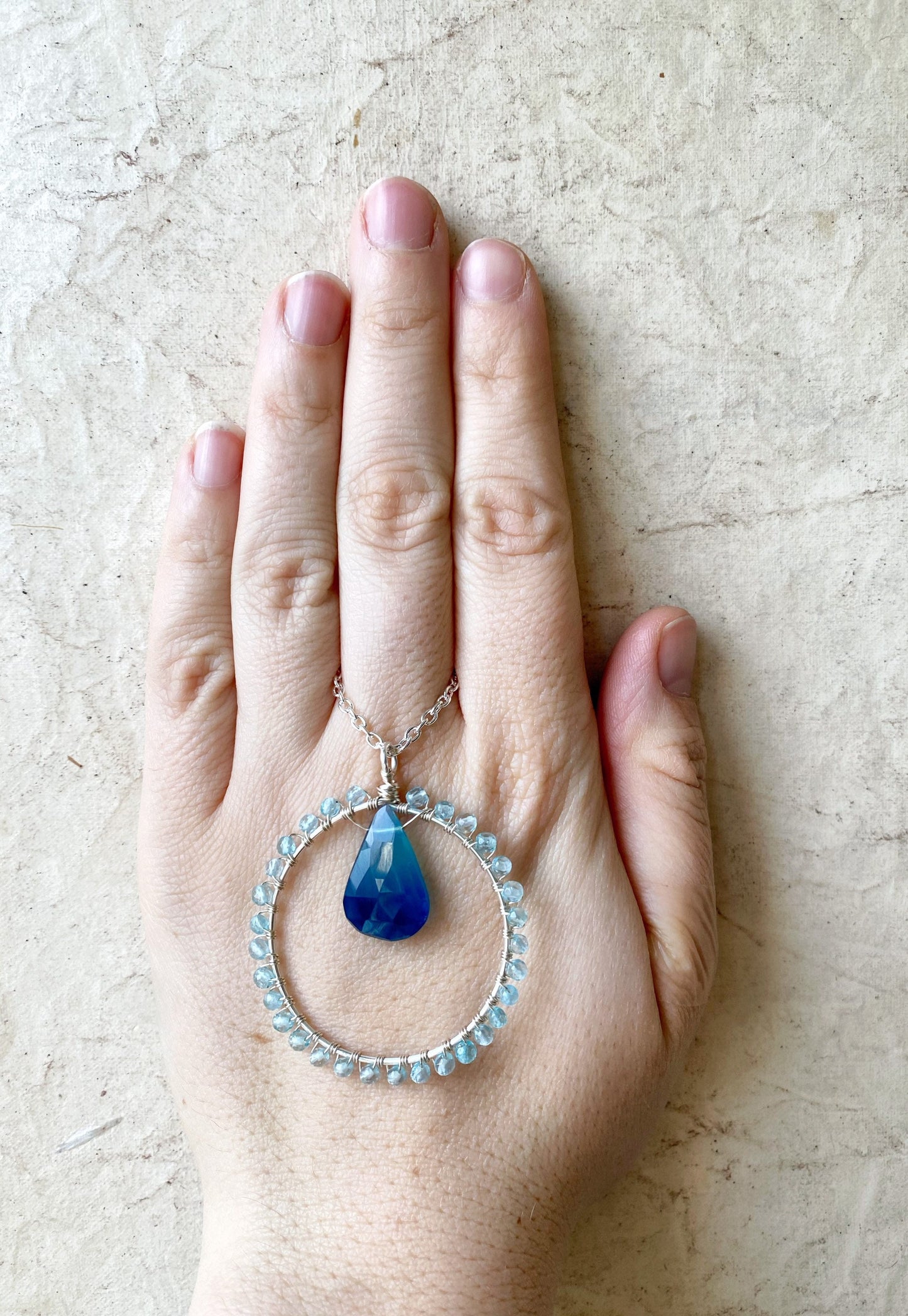 Sky Blue Apatite Crystal Circle Necklace