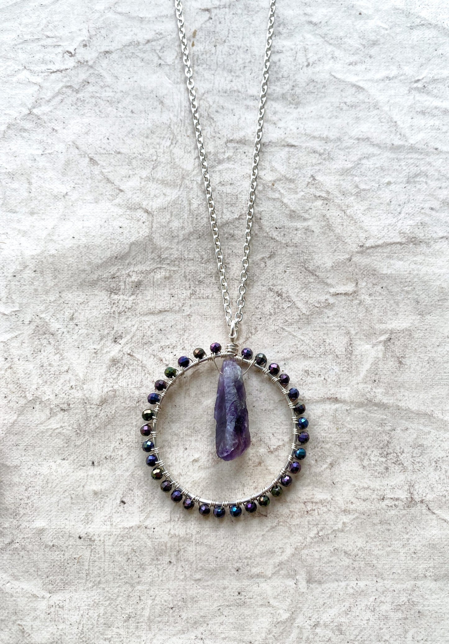 Raw Amethyst Crystal Circle Necklace