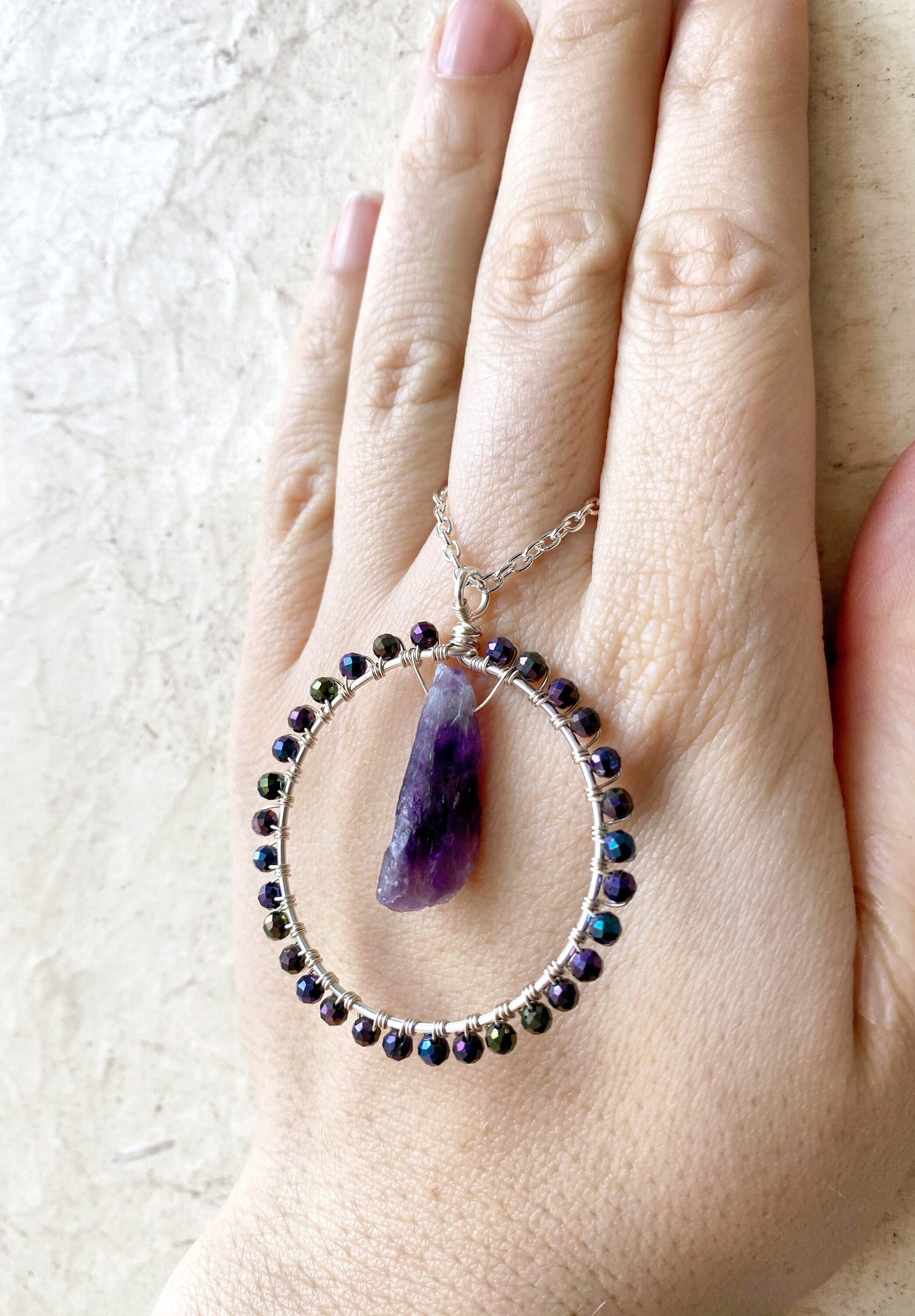 Raw Amethyst Crystal Circle Necklace