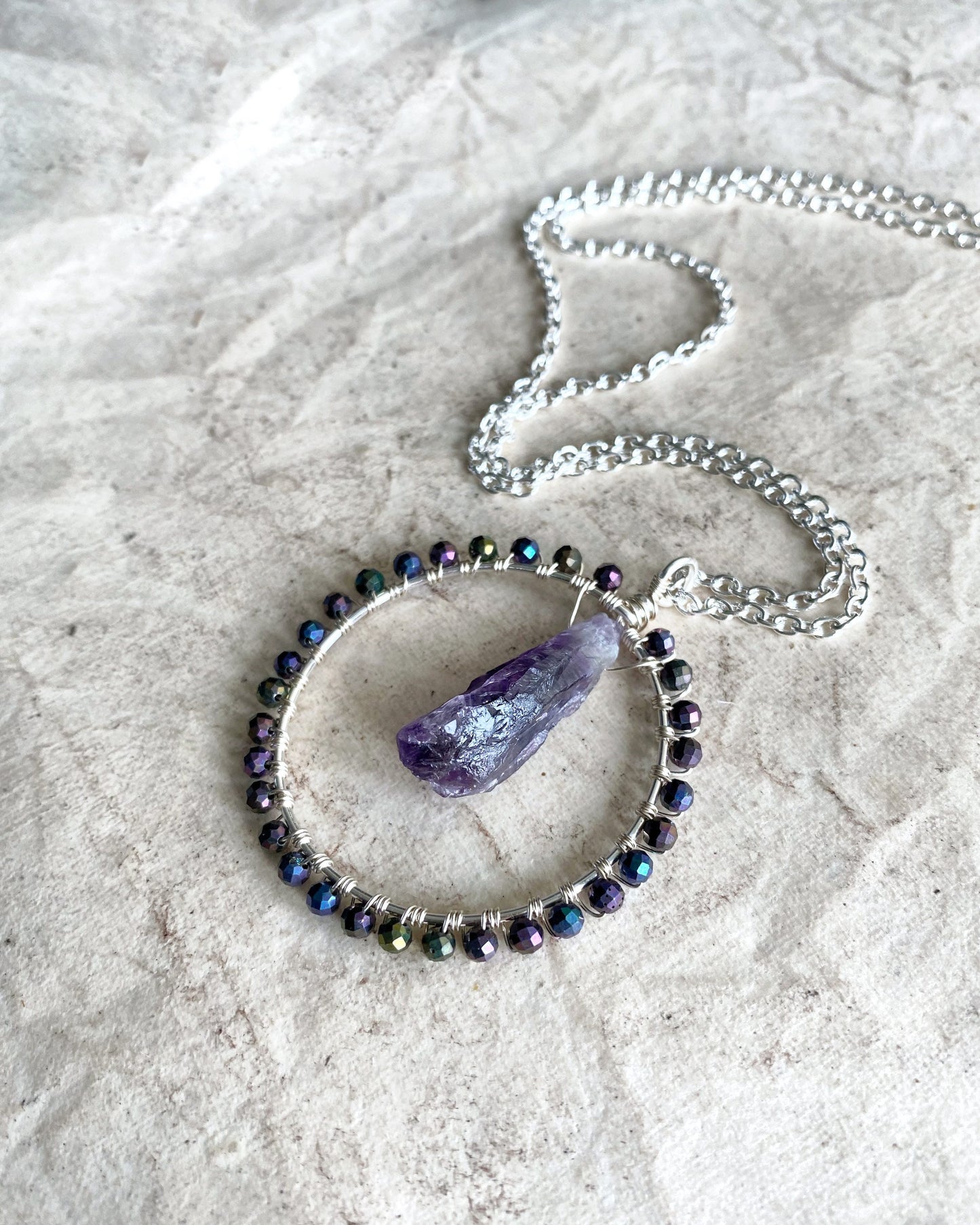 Raw Amethyst Crystal Circle Necklace