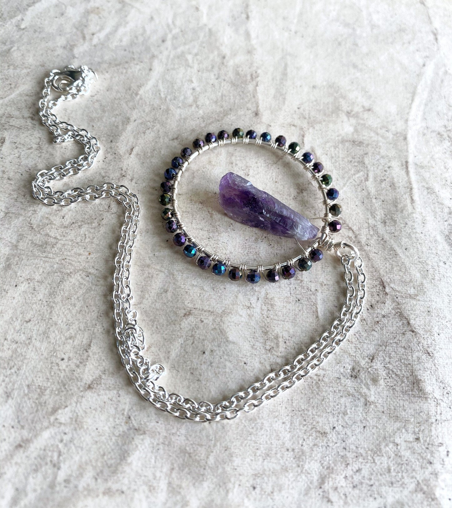 Raw Amethyst Crystal Circle Necklace
