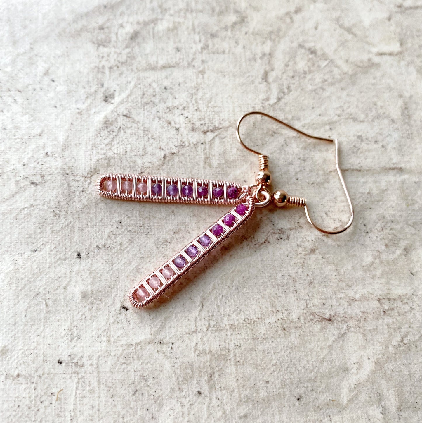Ruby, Amethyst and Rose Quartz Ladder Earrings