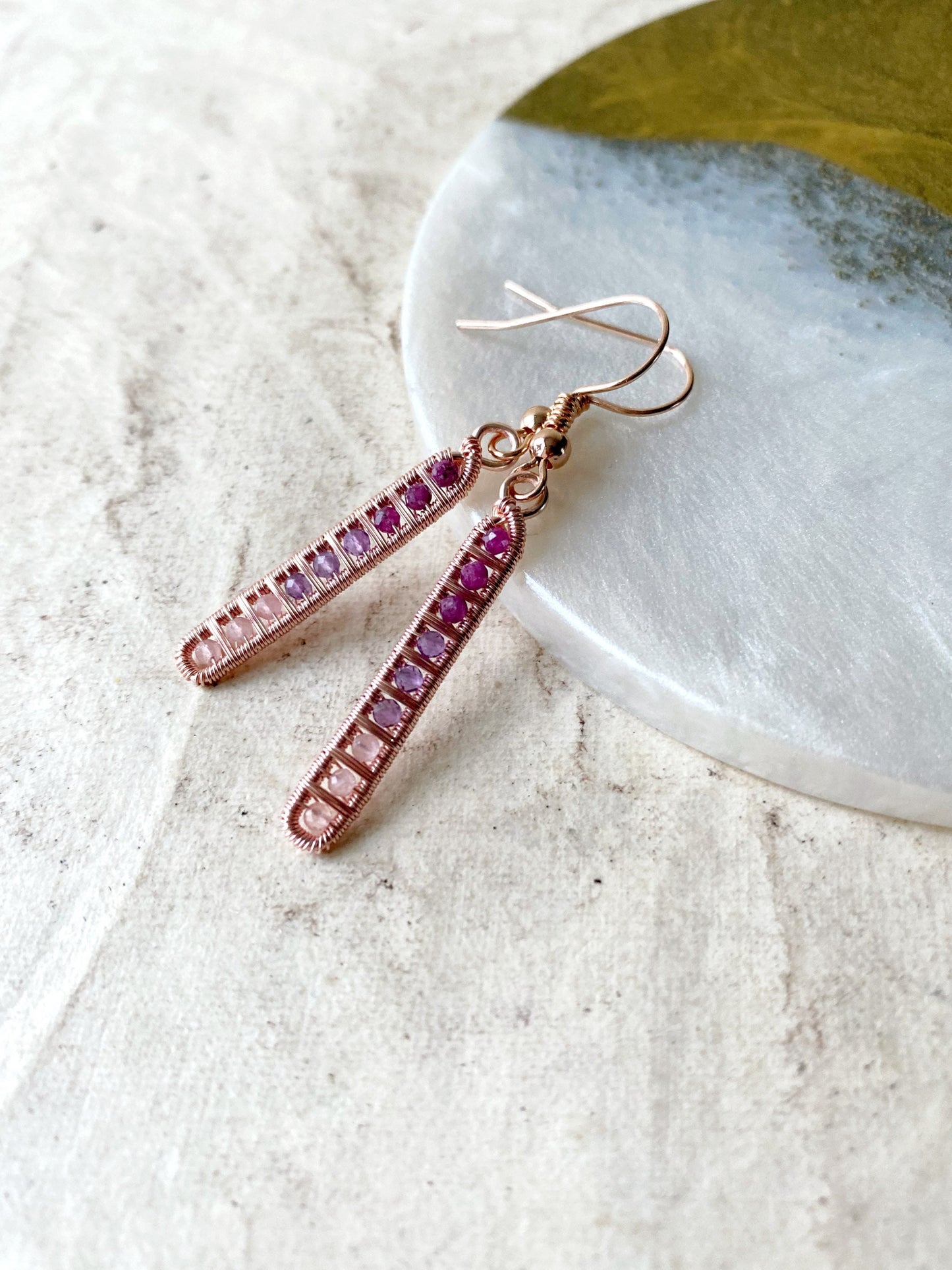 Ruby, Amethyst and Rose Quartz Ladder Earrings