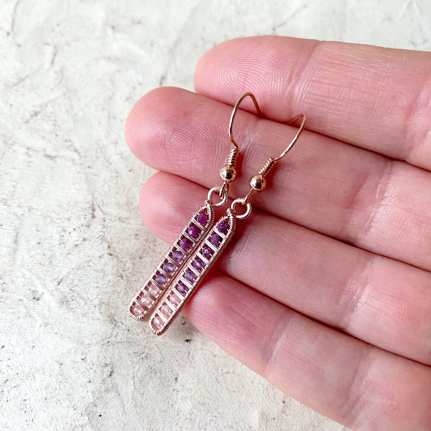 Ruby, Amethyst and Rose Quartz Ladder Earrings