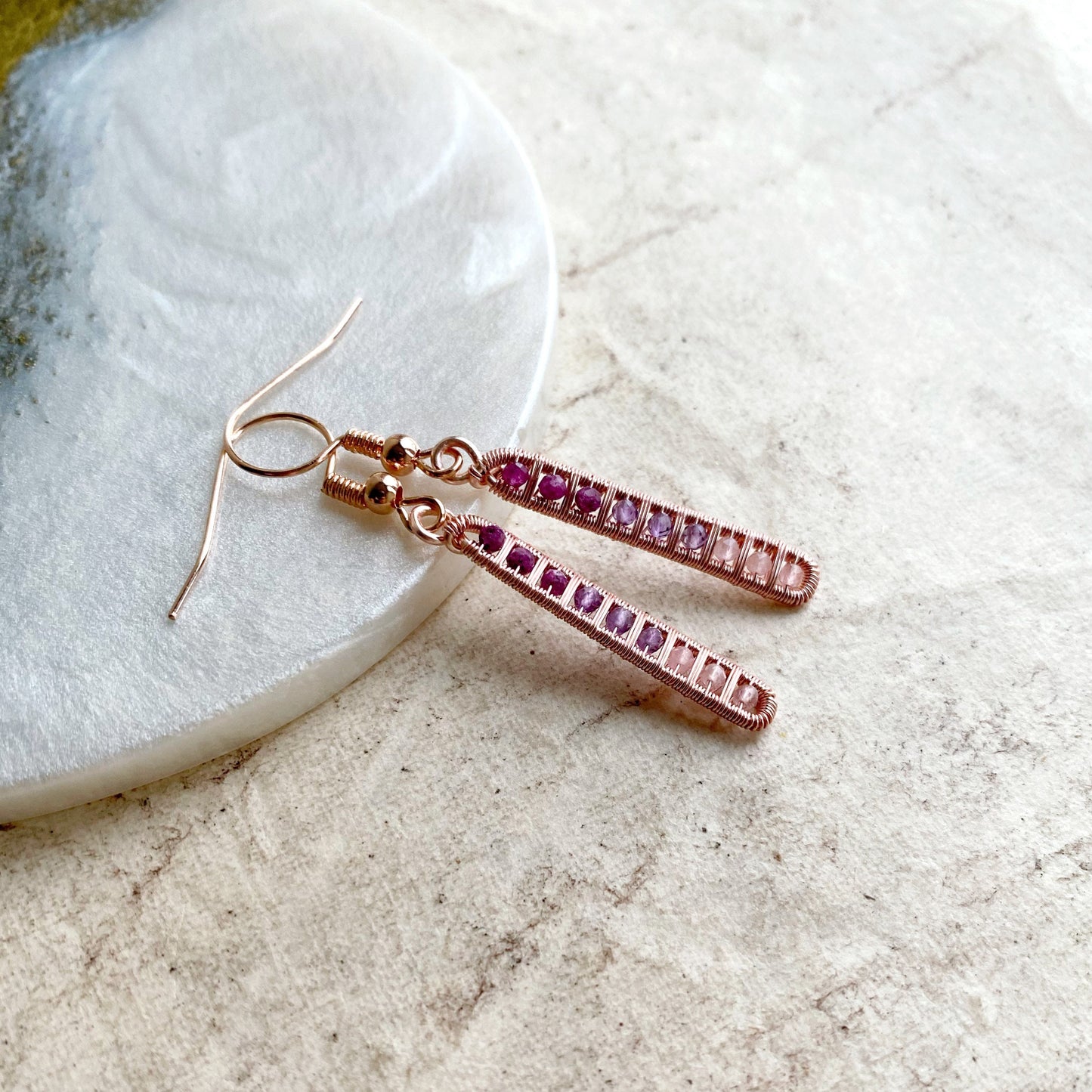 Ruby, Amethyst and Rose Quartz Ladder Earrings