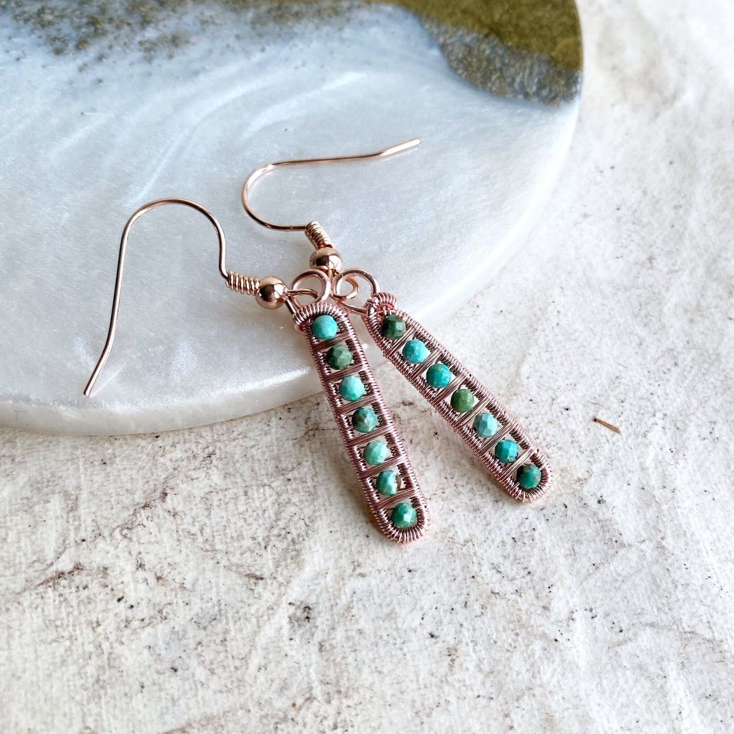 Turquoise ladder earrings in rose