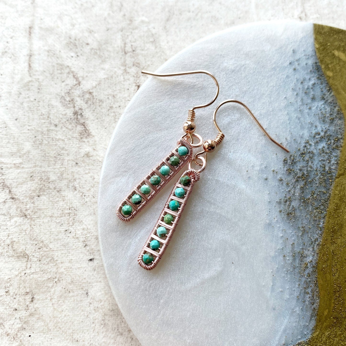 Turquoise ladder earrings in rose