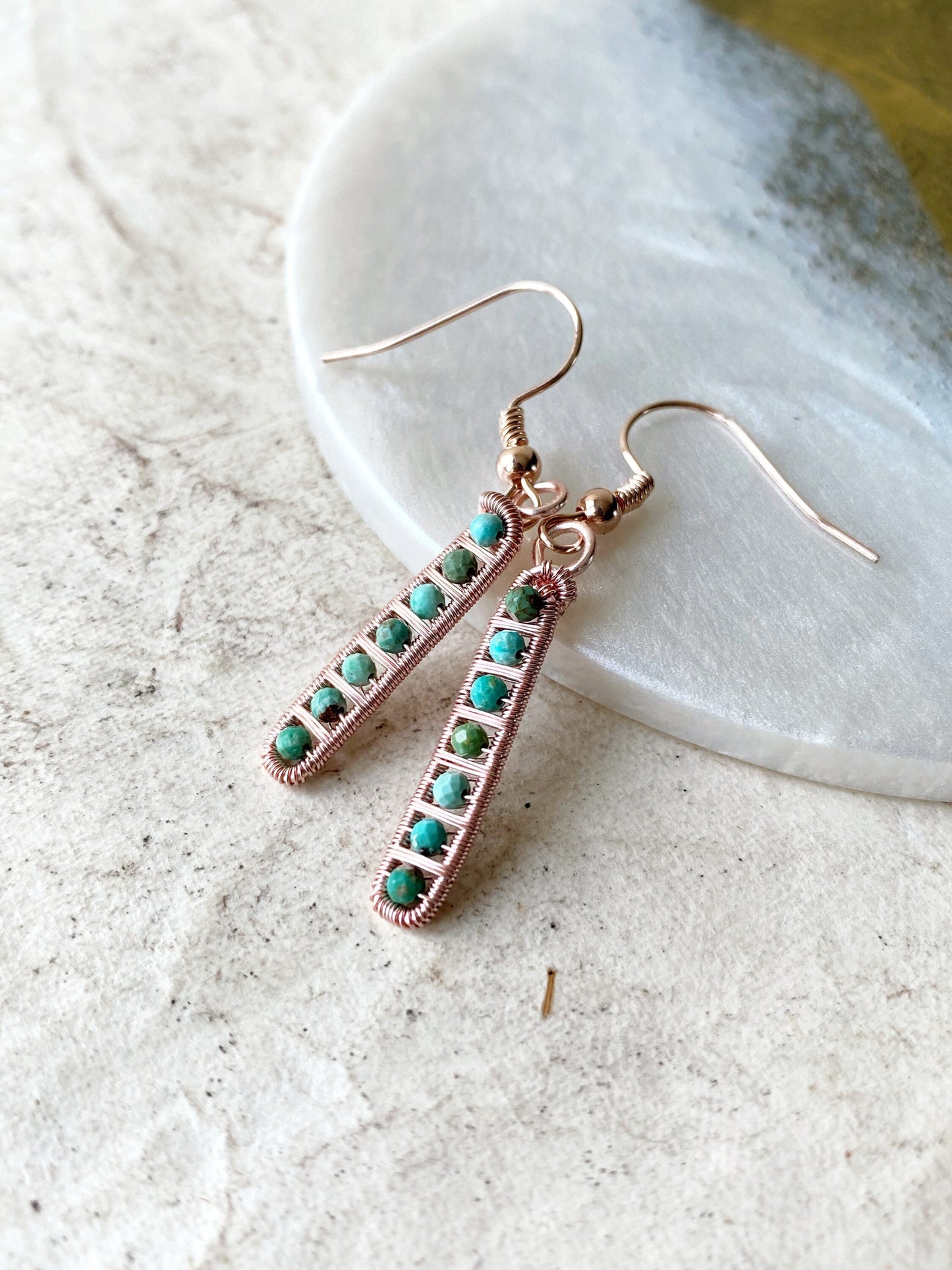 Turquoise ladder earrings in rose