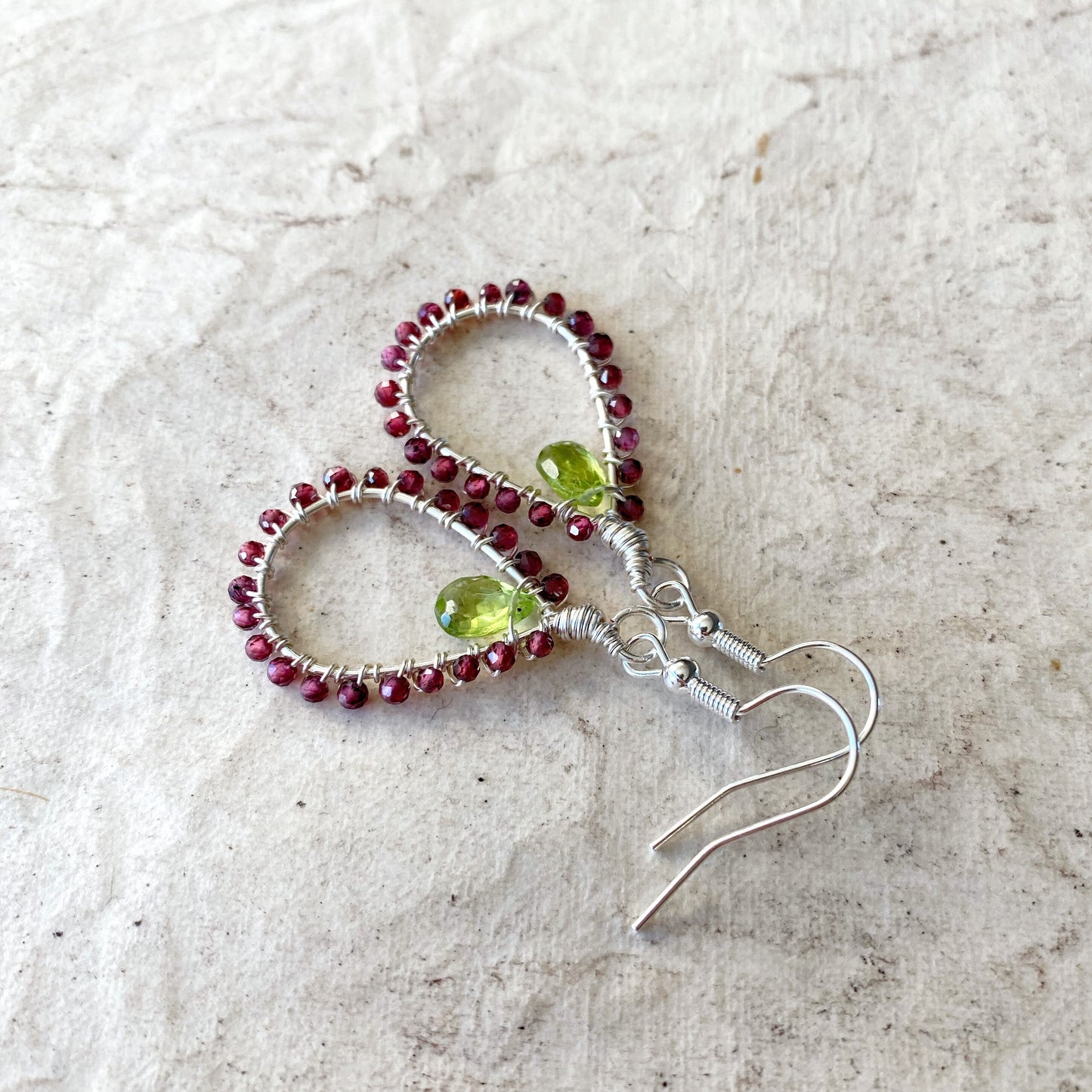 Peridot and Garnet Tudor Drop Earrings