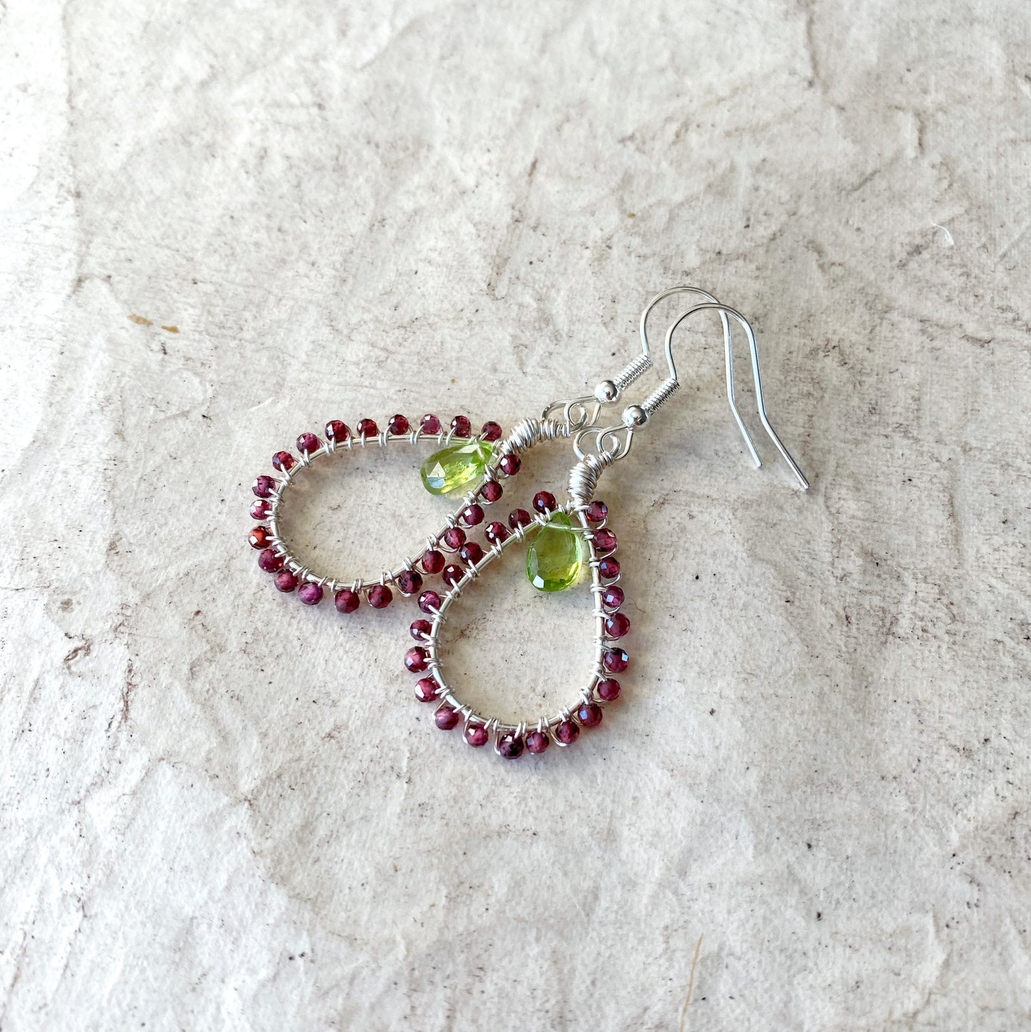 Peridot and Garnet Tudor Drop Earrings