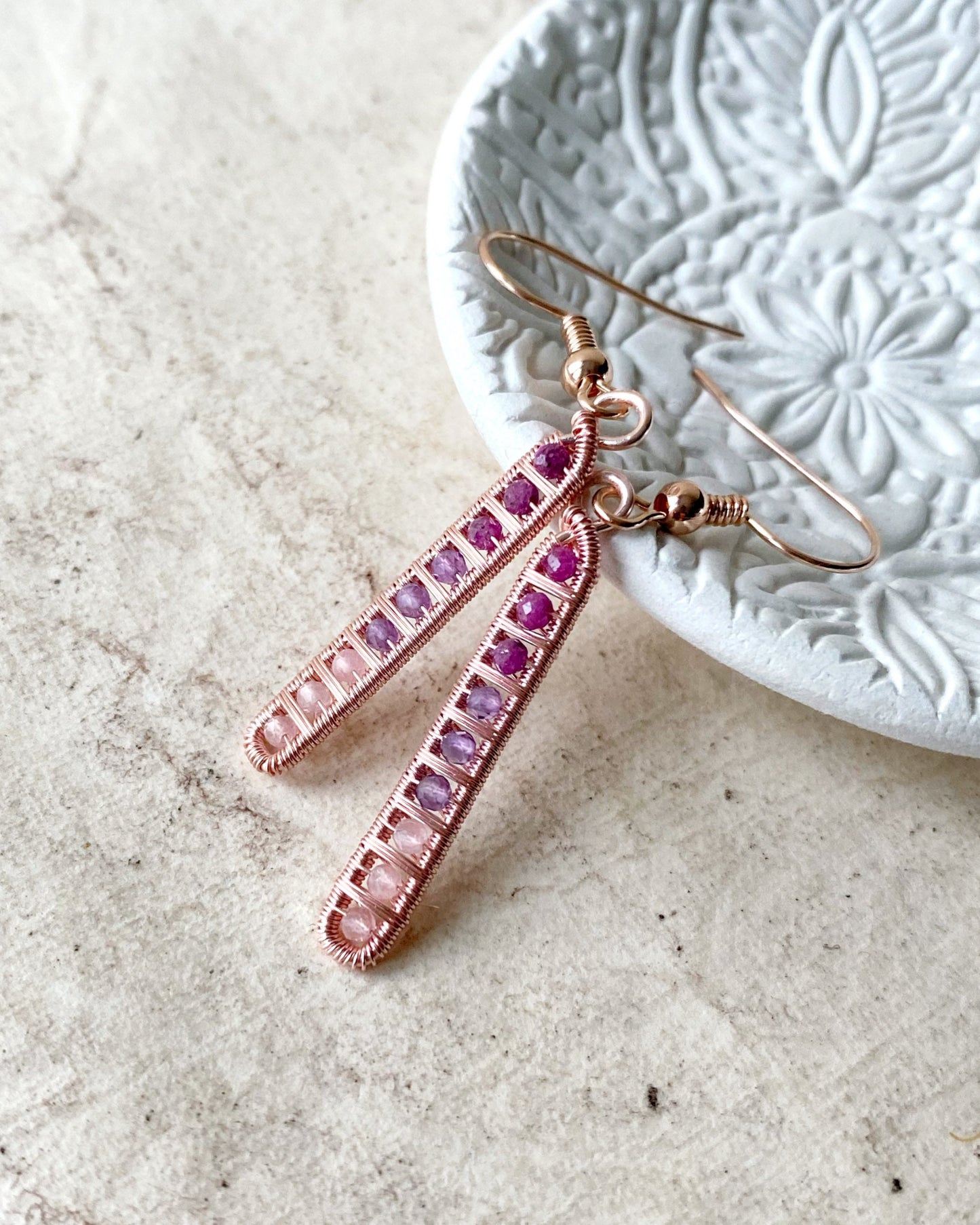 Ruby, Amethyst and Rose Quartz Ladder Earrings