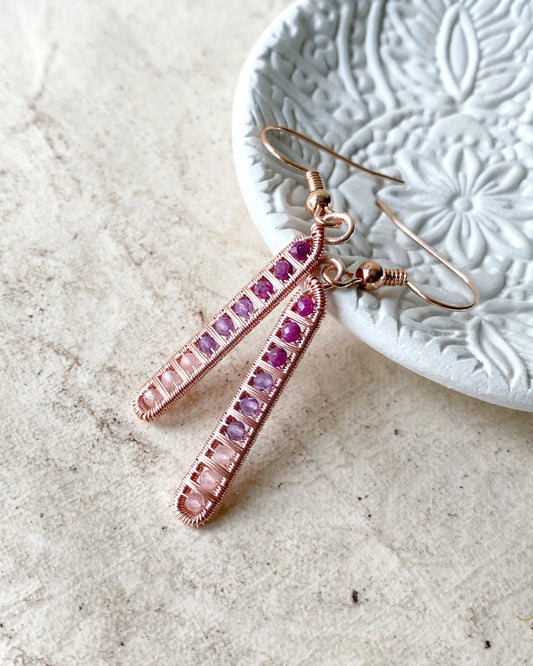 Ruby, Amethyst and Rose Quartz Ladder Earrings