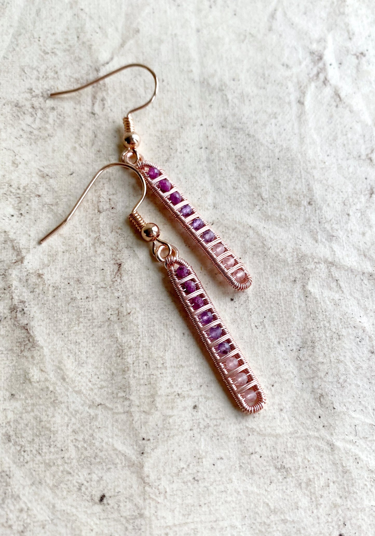 Ruby, Amethyst and Rose Quartz Ladder Earrings