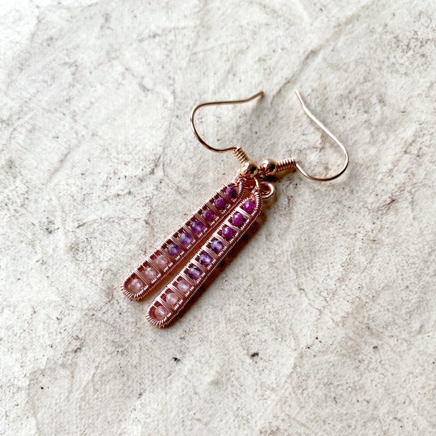 Ruby, Amethyst and Rose Quartz Ladder Earrings