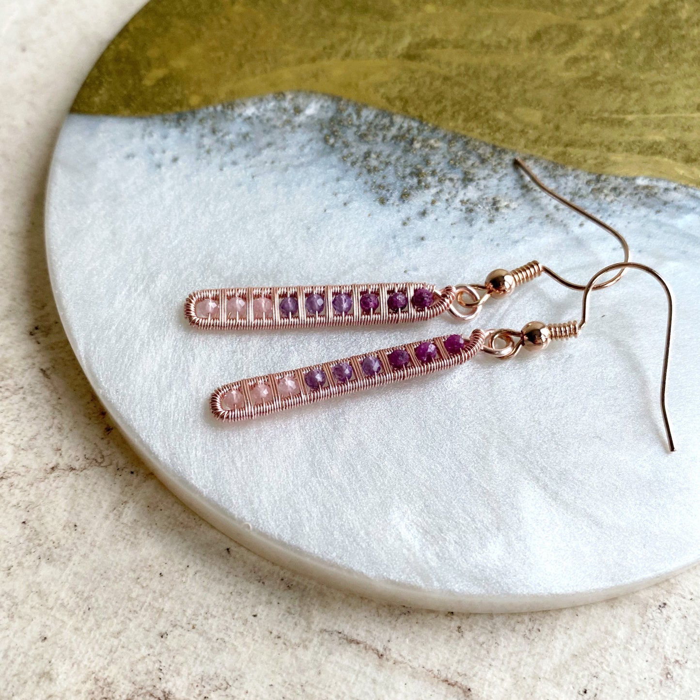Ruby, Amethyst and Rose Quartz Ladder Earrings