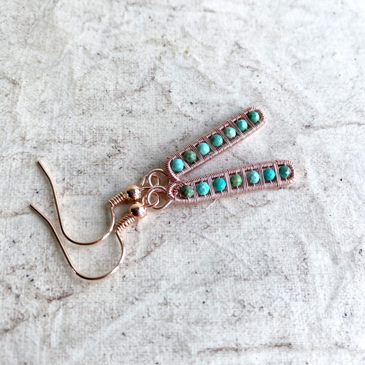 Turquoise ladder earrings in rose