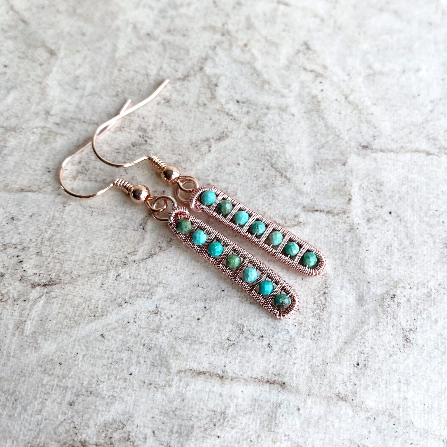 Turquoise ladder earrings in rose