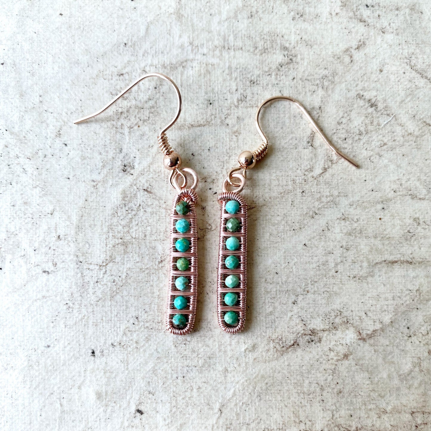 Turquoise ladder earrings in rose