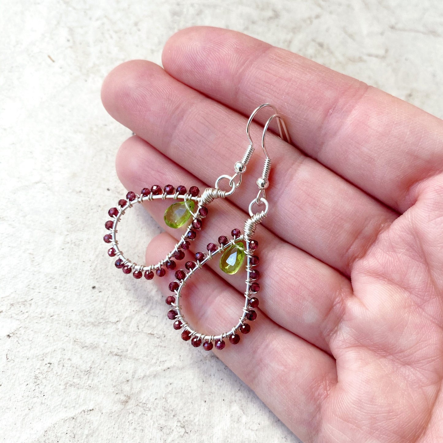 Peridot and Garnet Tudor Drop Earrings
