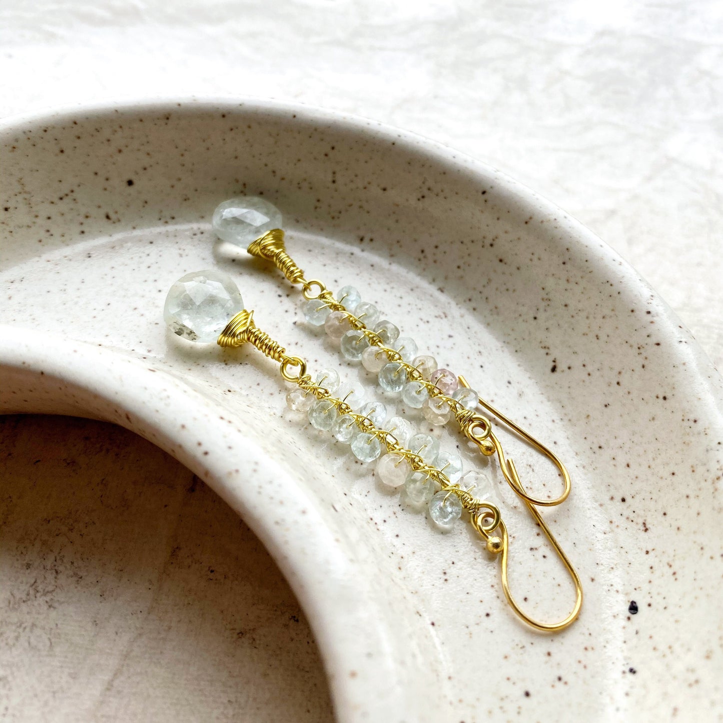 Beryl crystal earrings with aquamarine and morganite