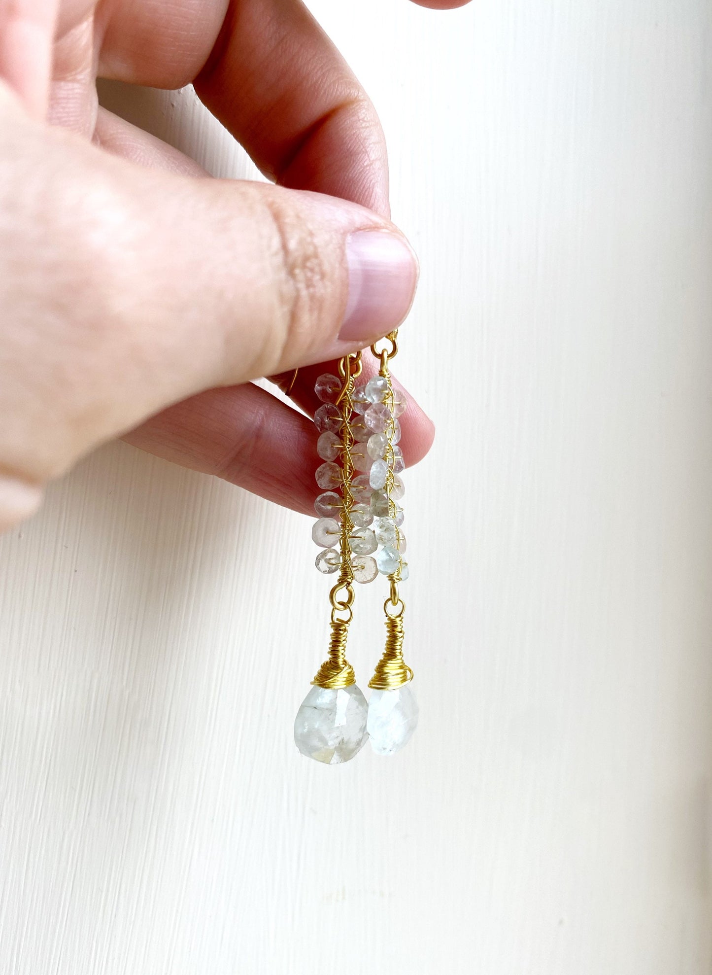 Beryl crystal earrings with aquamarine and morganite