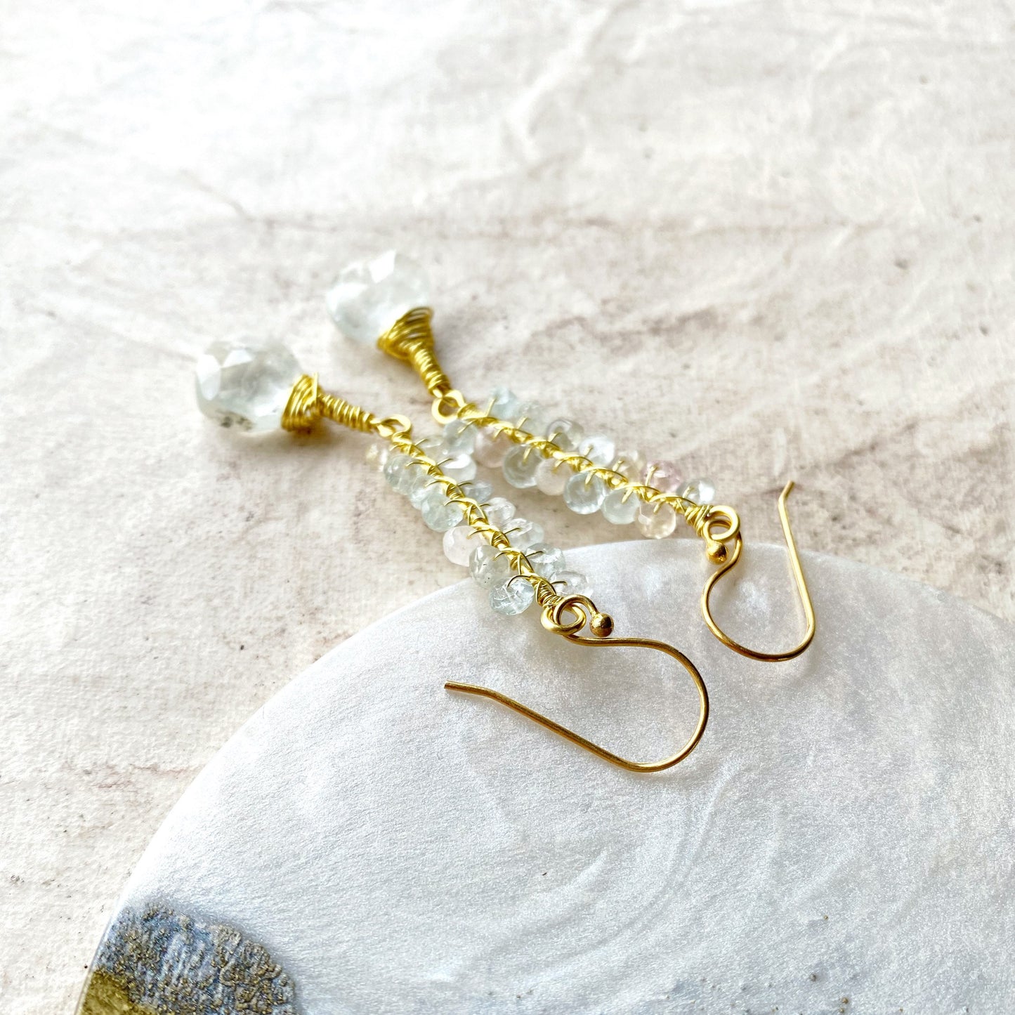 Beryl crystal earrings with aquamarine and morganite