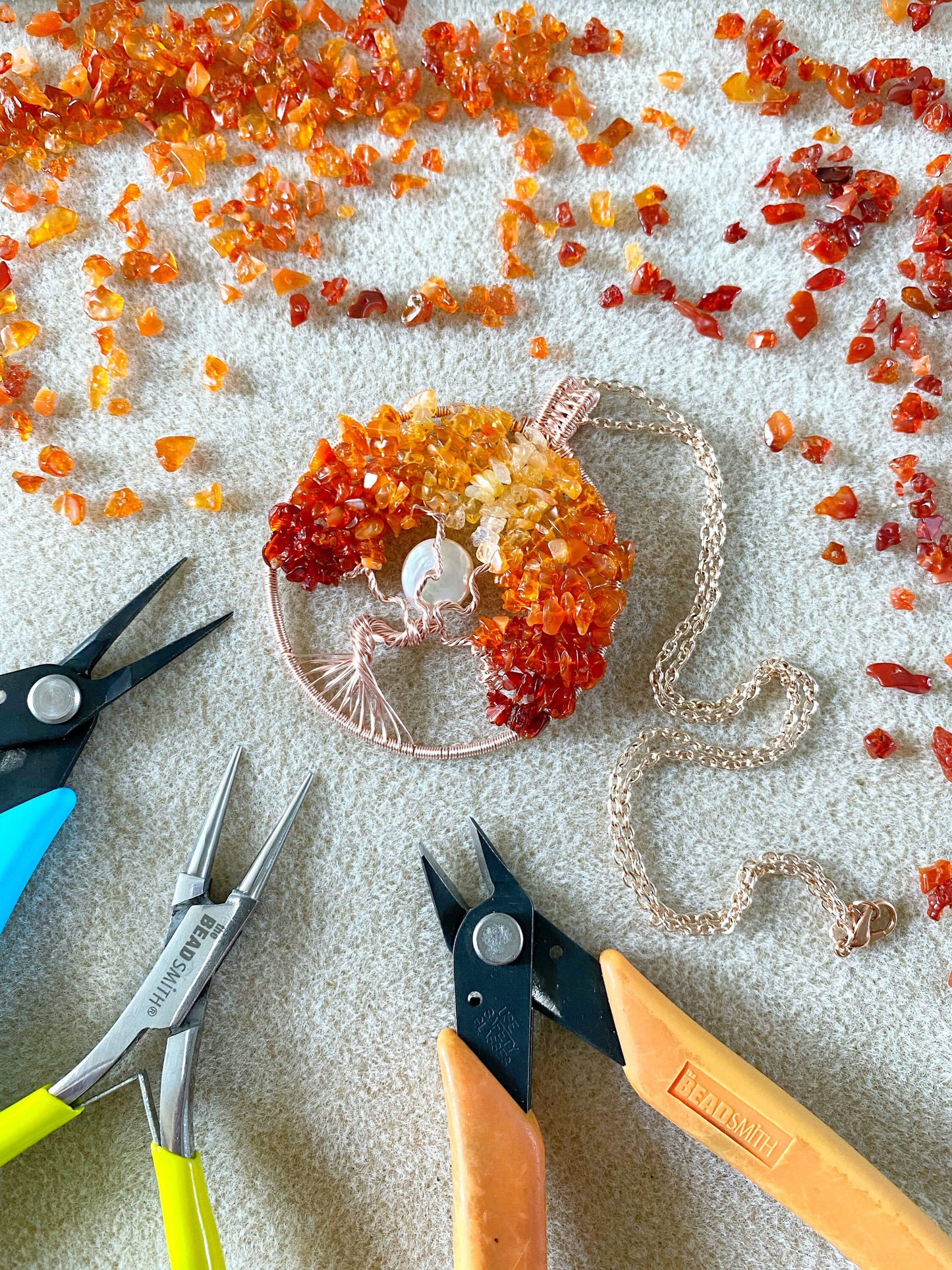 Fire Opal tree of life necklace