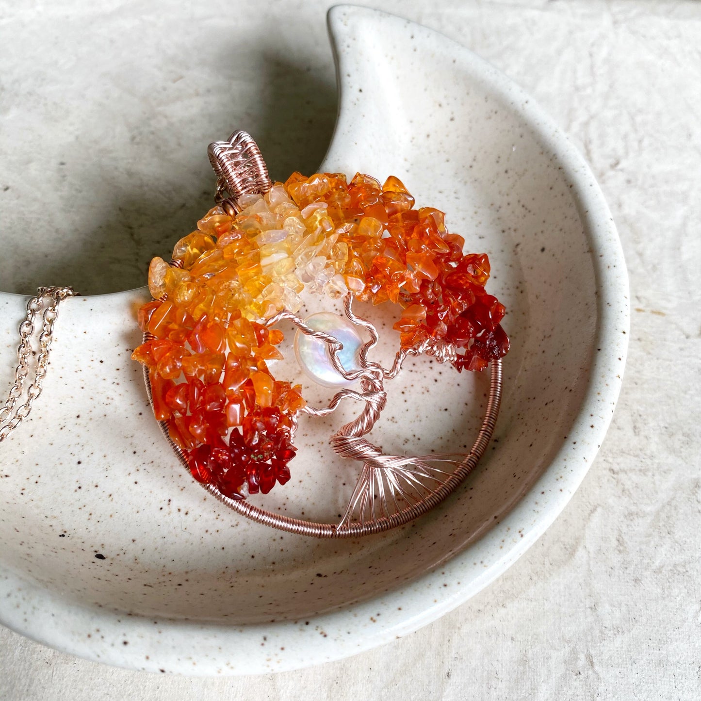 Fire Opal tree of life necklace
