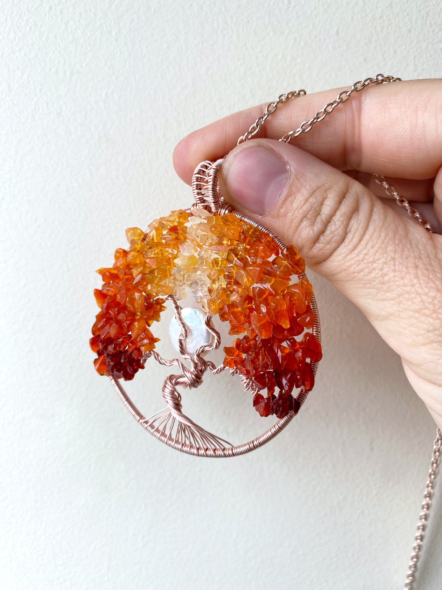 Fire Opal tree of life necklace