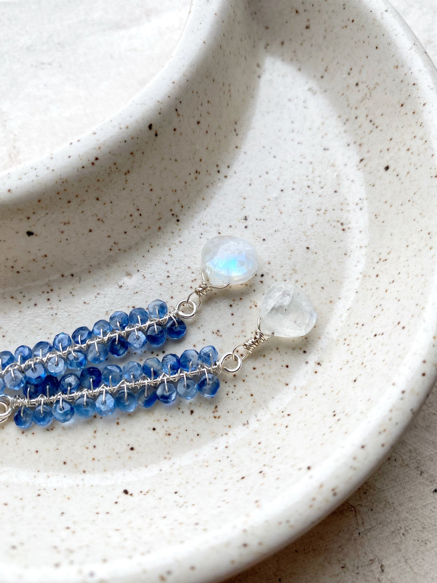 Rainbow Moonstone and Kyanite Earrings