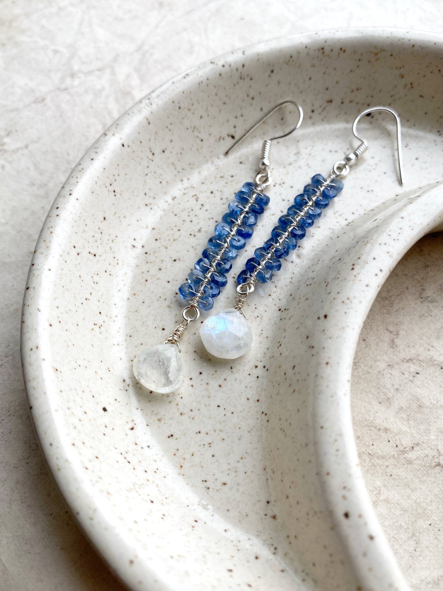 Rainbow Moonstone and Kyanite Earrings