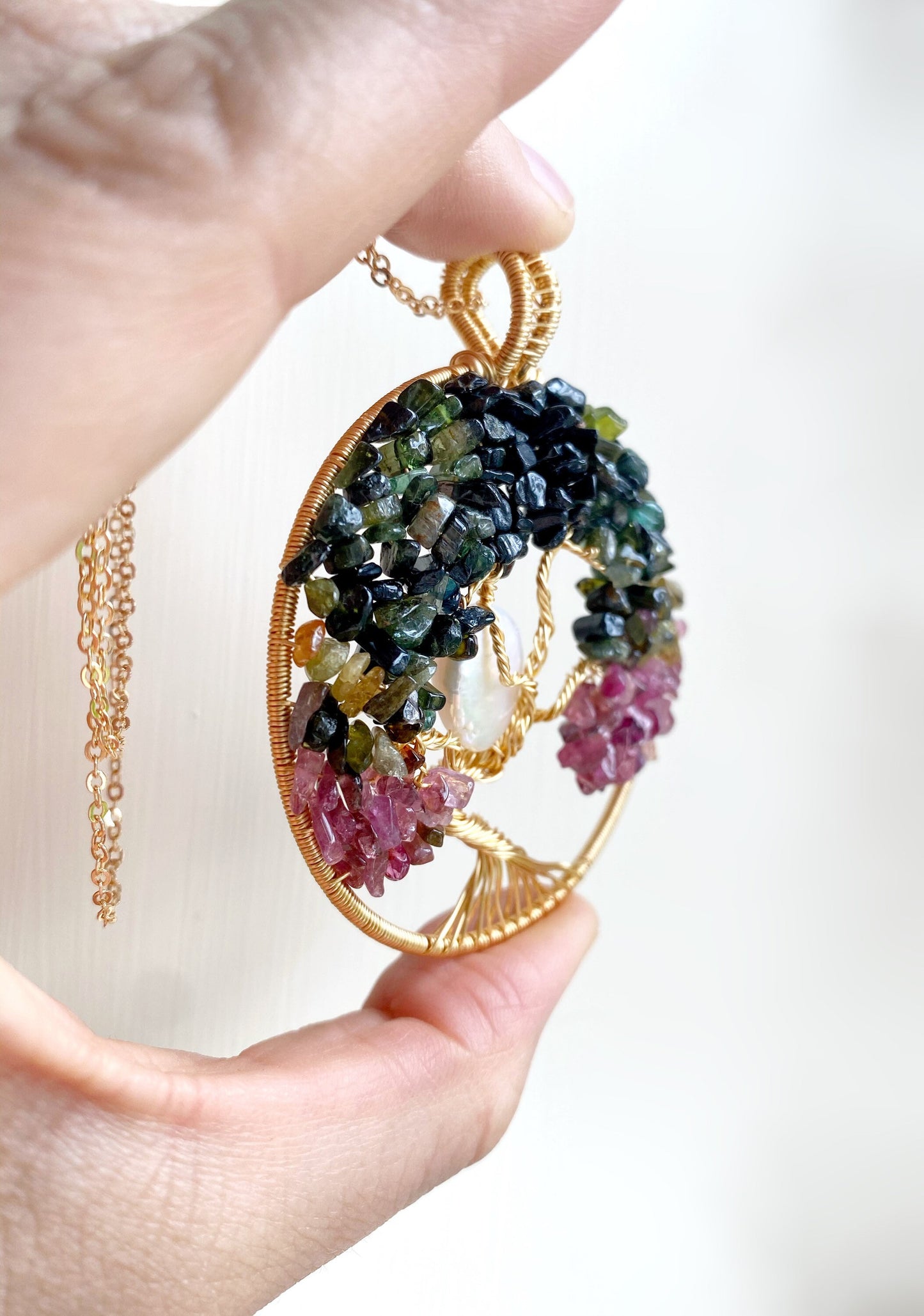 Tourmaline Full Moon Tree of Life Pendant