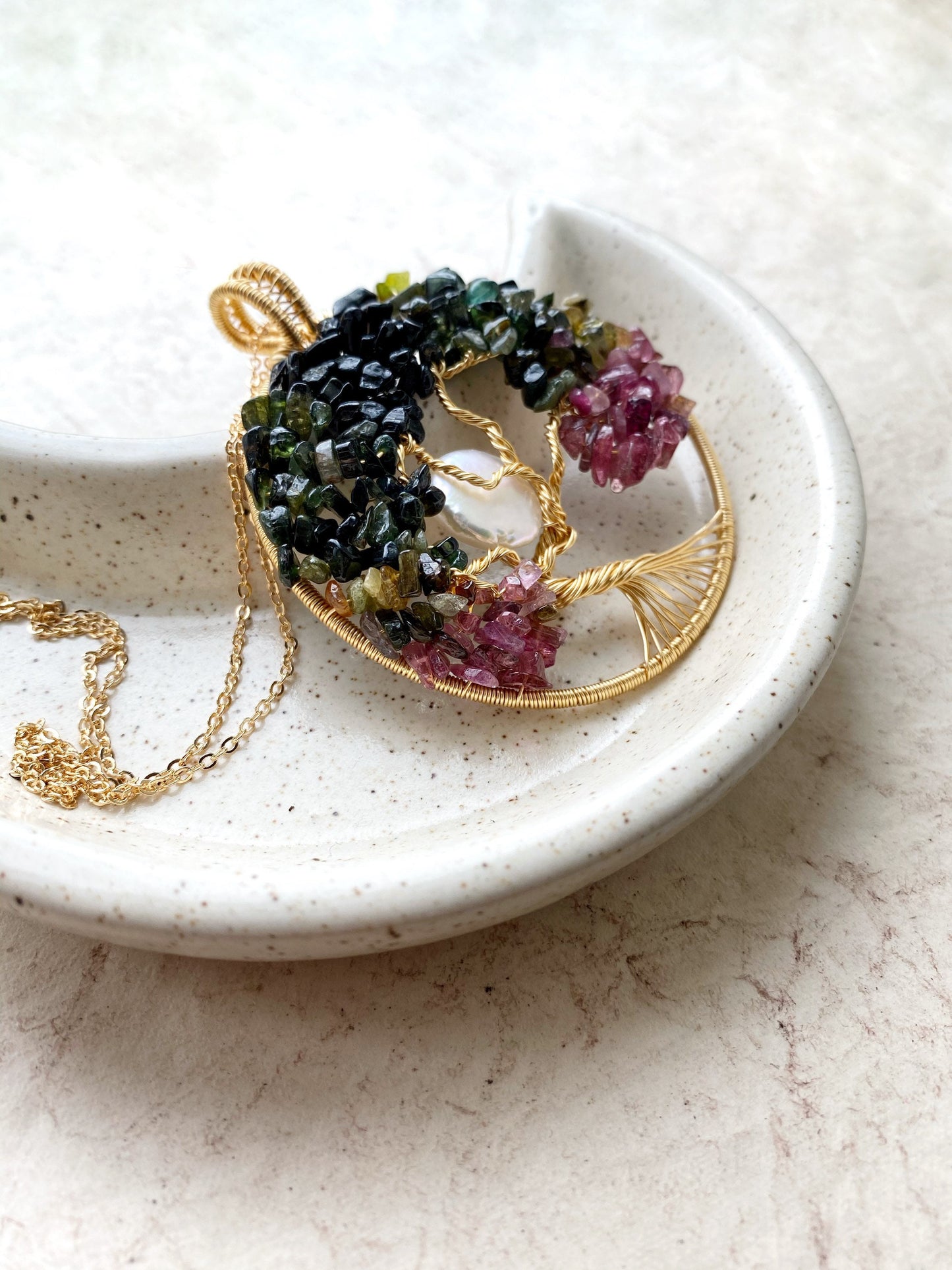 Tourmaline Full Moon Tree of Life Pendant