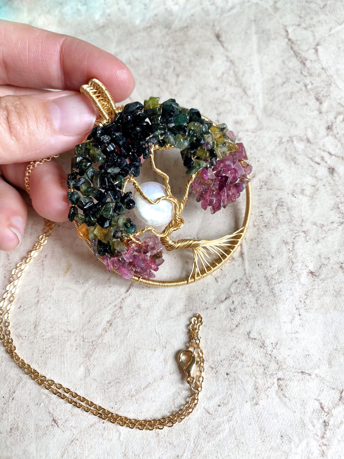 Tourmaline Full Moon Tree of Life Pendant