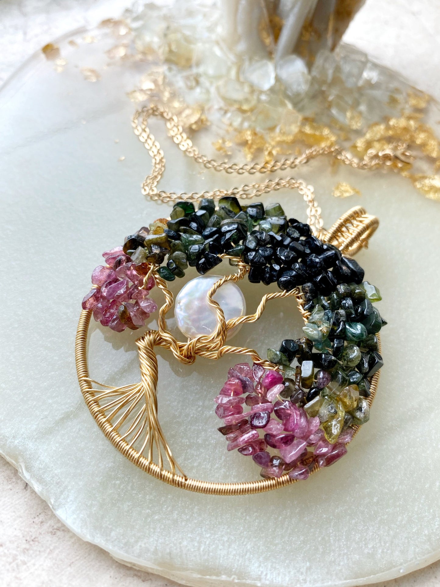 Tourmaline Full Moon Tree of Life Pendant