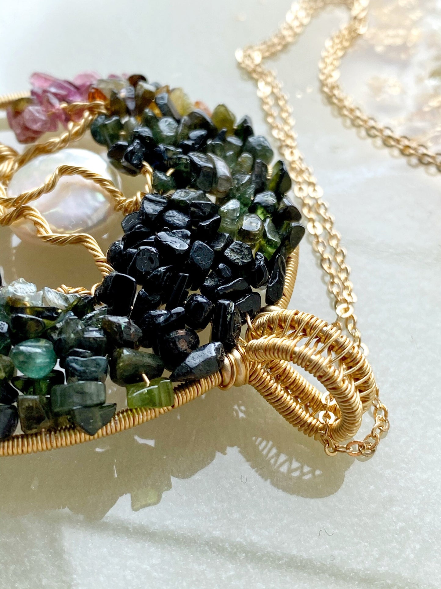 Tourmaline Full Moon Tree of Life Pendant