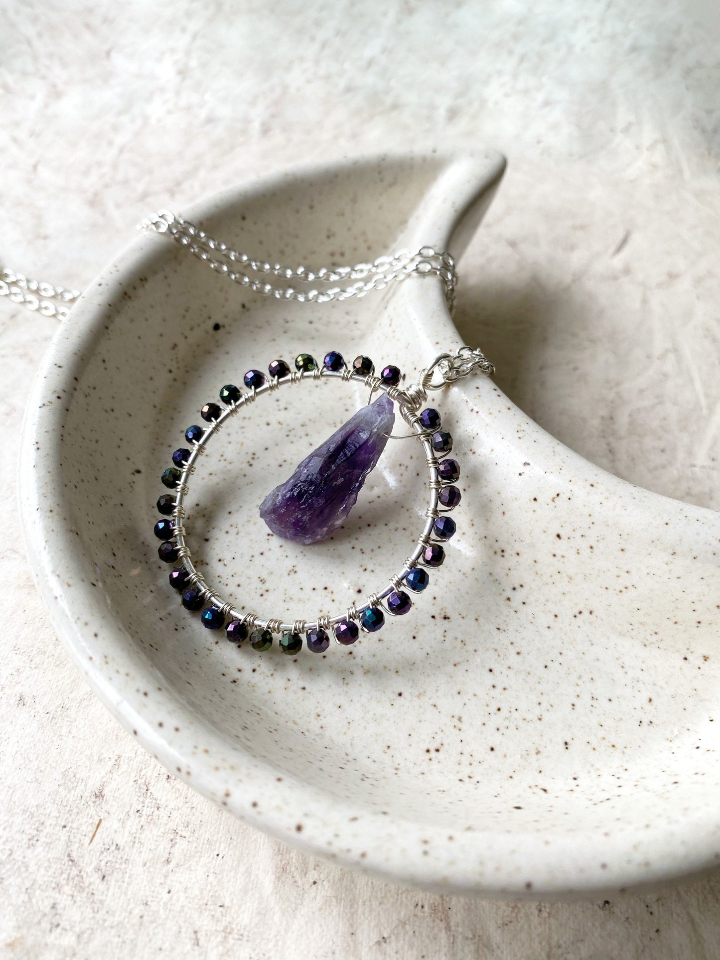 Raw Amethyst Crystal Circle Necklace