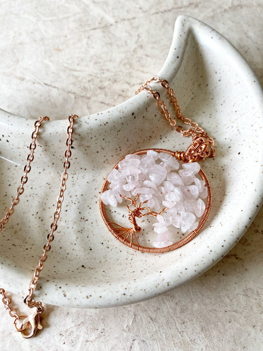 Rose Quartz Tree of Life Necklace