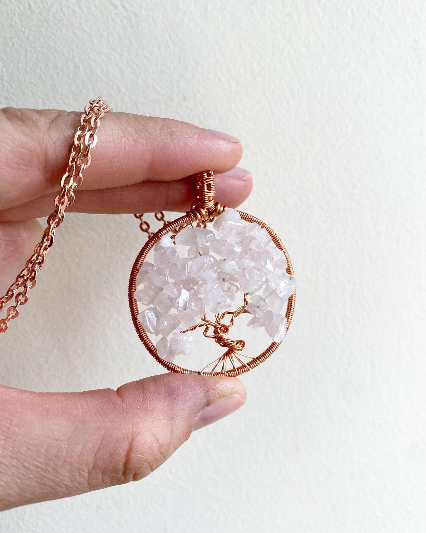 Rose Quartz Tree of Life Necklace