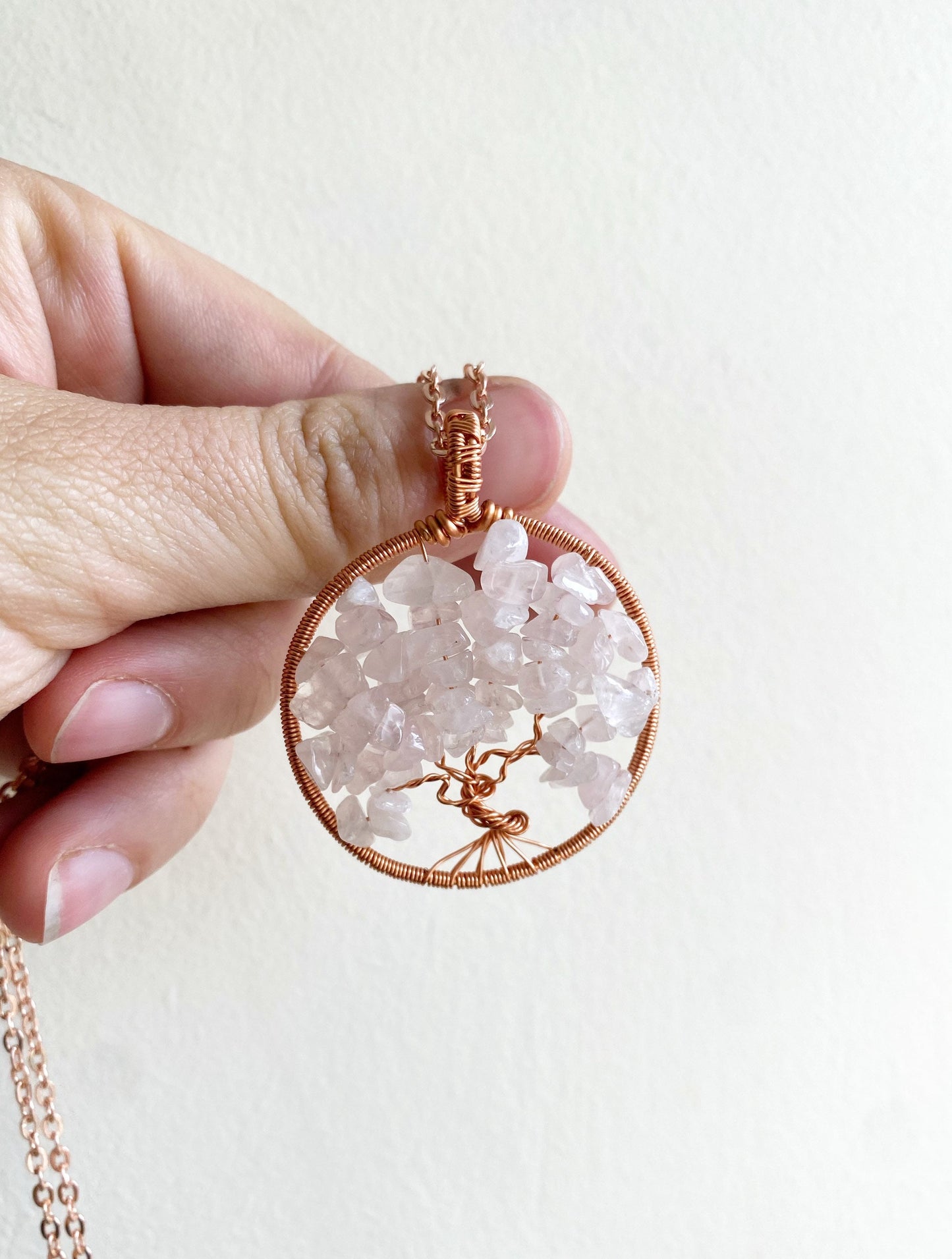 Rose Quartz Tree of Life Necklace