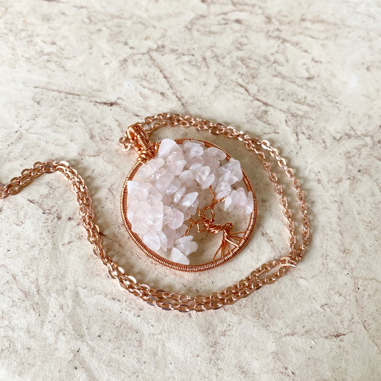 Rose Quartz Tree of Life Necklace